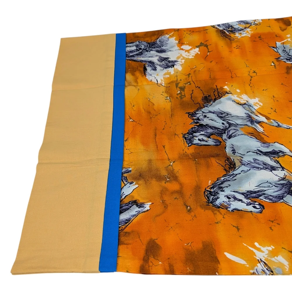 Handmade Vintage Horse Pillowcase Watercolor Print Standard Size Orange Blue